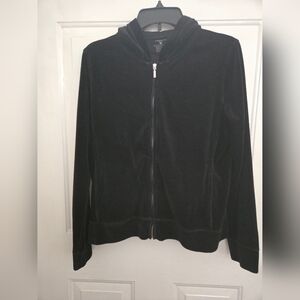 Jones New York Sport Womens Hooded Full Zipper Black Sweater Large